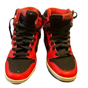Nike Dunk Sky Hi Hidden Wedge Heel Size 8 Black Red Bred Sneaker 644877-015 Used